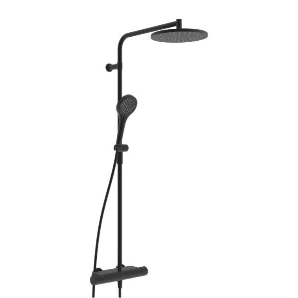 Hansa Hansaviva thermostatische douchezuil met regendouche - handdouche 3 stralen - flexibel 1750 mm - zwart mat