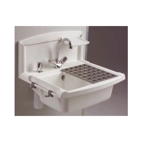 Nicoll ABU Multi uitgietbak 550 x 450 x 220 mm - wit - incl afvoerplug met stop en ketting - zeepbakje - handdoekhaakjes