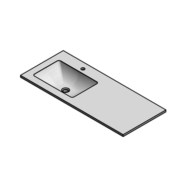Easylux Solid wastafelblad in solid surface met 1 waskom links 1200 x 500 x 20 mm - wit mat - met kraangat