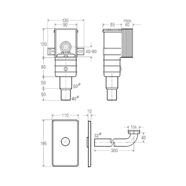 Viega Universal PP inbouwsifon voor wastafel 5/4 x 40/50 mm - wit - in hoogte regelbaar - geschikt voor mindervalidewastafel