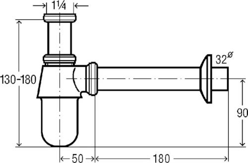 Viega Universal chroom bekersifon zonder afvoerplug 5/4 x 32 mm - chroom