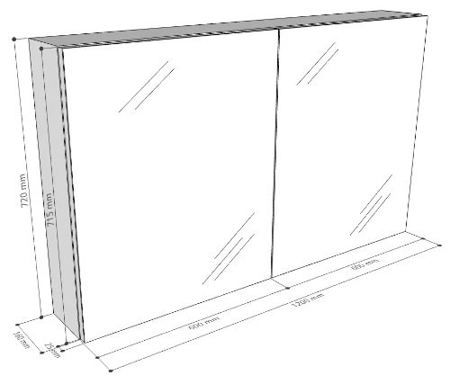 Easylux Kivu spiegelkast zonder verlichting met 2 deuren 1200 x 720 x 160 mm - raven oak - exclusief combibox