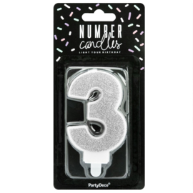 PartyDeco verjaardag kaars 3 Zilver