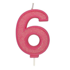 Cijferkaars 6 Roze met glitter