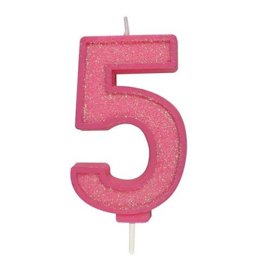 Cijferkaars 5 Roze met glitter