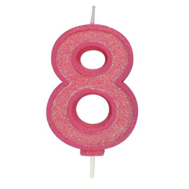 Cijferkaars 8 Roze met glitter