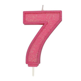 Cijferkaars 7 Roze met glitter