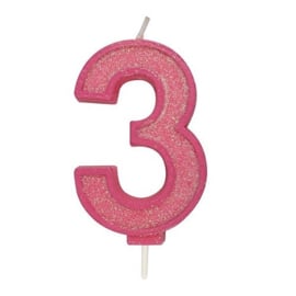 Cijferkaars 3 Roze met glitter