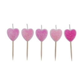 Taartkaarsjes Hartjes Glitter 5 stuks