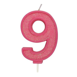 Cijferkaars 9 Roze met glitter