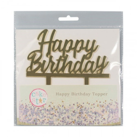 Taarttopper Acryl Happy Birthday Goud 145x85mm