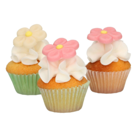Funcakes marsepein decoratie margriet wit/roze set/12