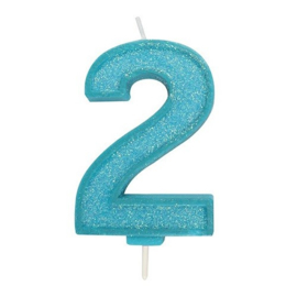 Cijferkaars 2 Blauw met glitter