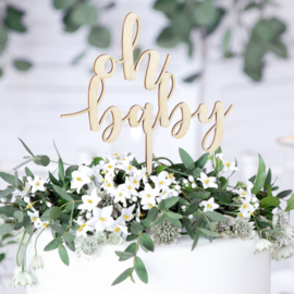 Partydeco houten cake topper oh baby