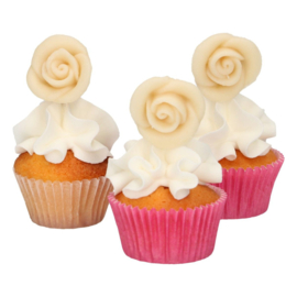 Funcakes marsepein decoratie rozen wit set/6