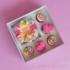 Bento combinatie box met 5 cupcakes en transparant deksel