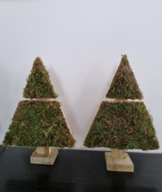 Kleine houten kerstboom met mos