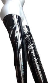 Kousen - Maat S t/m XL - Zwart - Datex (Mix latex en stof ) - Sexy Kniekousen van Super Glans Fetish kleding bdsm Dames sokken