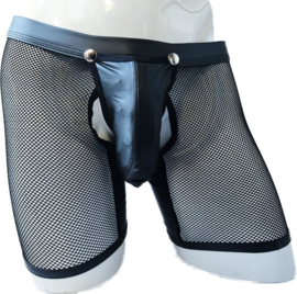 Open kruis Boxer short kant voor mannen - Maat XS t/m XXL doorzichtig BDSM Erotische Sexy Lingerie lang Heren - Zwart mannen ondergoed slip