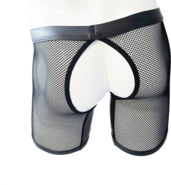 Open kruis Boxer short kant voor mannen - Maat XS t/m XXL doorzichtig BDSM Erotische Sexy Lingerie lang Heren - Zwart mannen ondergoed slip