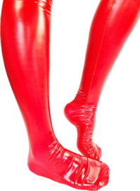 Kousen - Maat S t/m XL - Rood - Datex (Mix latex en stof ) - Sexy Kniekousen van Super Glans Fetish kleding bdsm Dames sokken