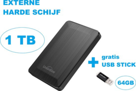 Harde schijf extern - 1TB- Externe harde schijf - geheugen computer - Met gratis usb stick 64GB