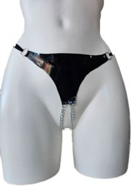 String Kruisloos - LATEX- Zwart - Open kruis met ketting Fetish erotische kleding dames