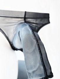 Slip open kruis kant voor mannen - Maat S t/m XL - doorzichtig Erotische Sexy Lingerie Heren - Zwart mannen ondergoed slip