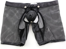 Open kruis Boxer short kant voor mannen - Maat XS t/m XXL doorzichtig BDSM Erotische Sexy Lingerie lang Heren - Zwart mannen ondergoed slip