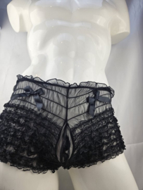 Boxer short - Onesize - Sexy Erotische - Zwart Dun kant panty gaas stof Ondergoed