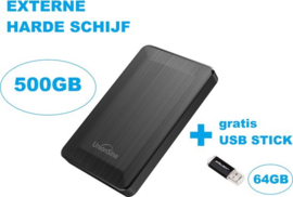 Harde schijf extern - 500GB - Externe harde schijf - geheugen computer - Met gratis usb stick 64GB