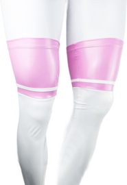 Kousen - Onesize - Roze Wit Datex (Mix latex en stof ) - Sexy Kniekousen van Super Glans Fetish kleding bdsm Dames sokken