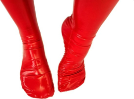 Kousen - Maat S t/m XL - Rood - Datex (Mix latex en stof ) - Sexy Kniekousen van Super Glans Fetish kleding bdsm Dames sokken