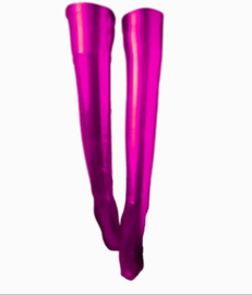 Hoge Kousen - Onesize - Roze Shiny Wetlook - Sexy Kniekousen van Super Glans Dames sokken