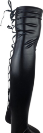 Hoge Kousen - Zwart - Onesize - Wetlook Sexy erotische Veter sKniekousen Super Shiny Fetish kleding