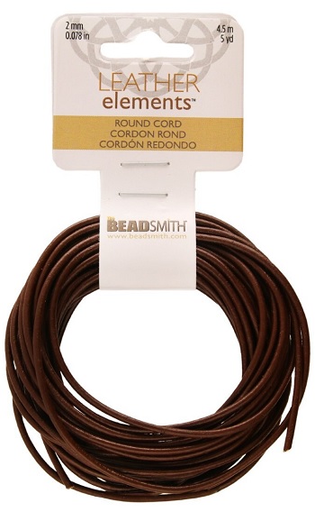 Lederkoord bruin rond 2 mm.  4,5 mtr.