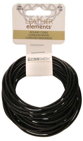 Lederkoord zwart rond 2 mm.  4,5 mtr.