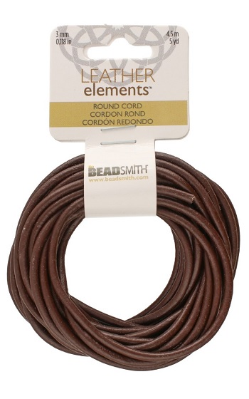 Lederkoord bruin rond 3 mm.  4,5 mtr.