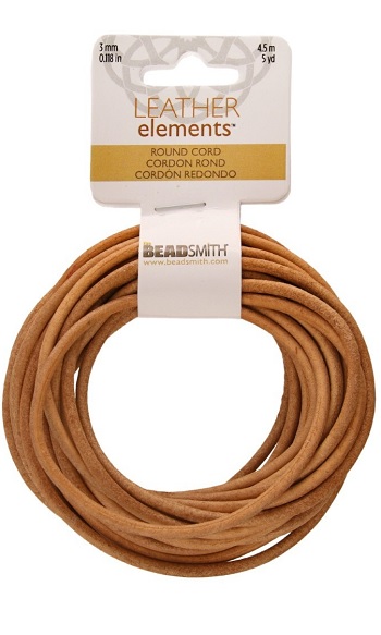 Lederkoord naturel rond 3 mm.  4,5 mtr.
