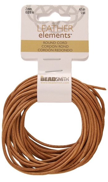 Lederkoord naturel rond 2 mm.  4,5 mtr.
