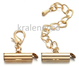 slide end tube met ketting en slotje licht goud 10 mm 1 set