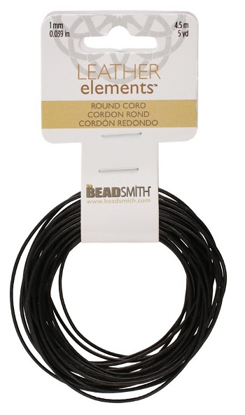 Lederkoord zwart rond 1 mm.  4,5 mtr.