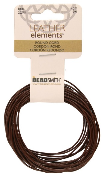 Lederkoord bruin rond 1 mm.  4,5 mtr.