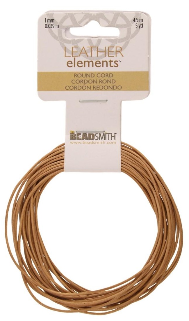 Lederkoord naturel rond 1 mm.  4,5 mtr.
