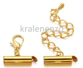 slide end tube met ketting en slotje goud 10 mm 1 set