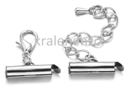 slide end tube met ketting en slotje rhodium 10 mm 1 set