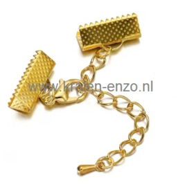 Lintklem met ketting en slotje goud 10 x 7mm  - 1 set