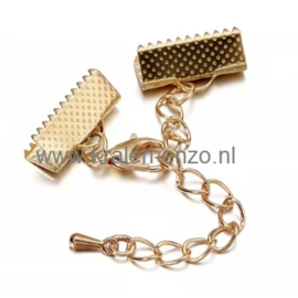 Lintklem met ketting en slotje licht goud 10 x 7mm  - 1 set