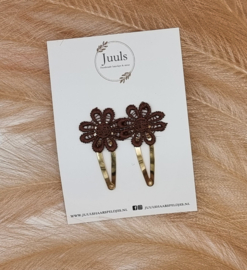 Hair clip Flower Brown