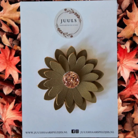 Haarspeldje autumn big flower olive frosted